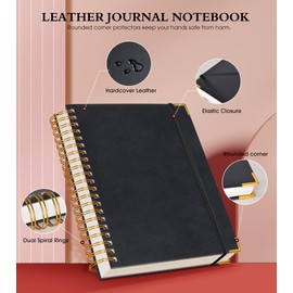 Spiral Notebook Journal 5.75” x 8.38”, 300 Pages Hardcover Leather Lined Journals for Women Men, A5 Small College Ruled Notebooks with 100 GSM Thick Paper, Spiral Journal for Writing Work School,