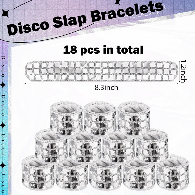 Sonwyoung 18 Pcs Disco Party Favors Sequin Disco Slap Bracelet