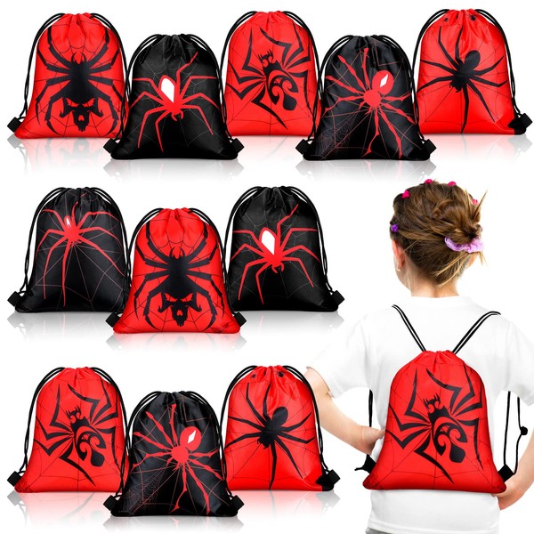 Lothee 15 Pcs Spider Web Drawstring Bags Birthday Party Decoration Spider Goodie Bag Kid Backpack for Birthday Party Supplies (Novel Style)