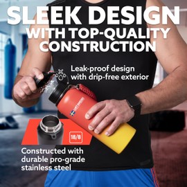 LUFT SWEDEN Reusable Insulated Water Bottle Stainless Steel - 32 Oz, Leakproof Double Wall Insulated Water Bottle with Straw Lid, Dishwasher Safe Red & Orange Metal Gym Bottle for Cold Drinks