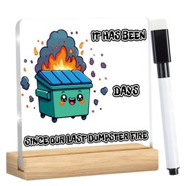 Funny Dumpster Fire Desk Accessories – Writable Acrylic Office Decor with Wooden Base, 3.9 x 3.9 Inch Novelty Gift for Coworker,Boss,Men,Women