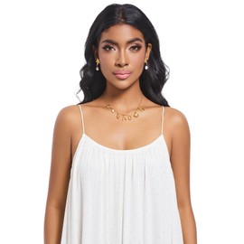 PYXXcat Pearl Bubble Letter Charm Necklace Gold Initial Sea Shell Necklaces Starfish Pearl Earrings for Women Trendy Beach Boho 18K Gold Plating Jewelry set for Women A-Z Letter Gold Chain surf (C)