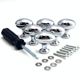 CYILIUEN Aluminum Alloy Cabinet Knobs Mushroom Drawer Door Knob with Screws Gasket and Screwdriver for Wardrobes, Kitchen, Furniture(6 Pcs) Chrome Plated