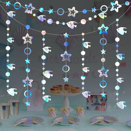 siawadeky Paper Garland, Set of 4, Fish, Star-shaped Decoration, Sea, Paper Banners, Glitter, Hanging Decoration, Kindergarten, Nursery, Room Decoration, Birthday Decoration, Party, Decoration,