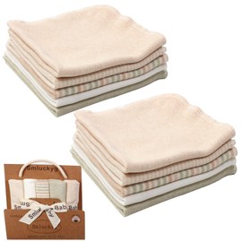 Smluckyg Organic Cotton Baby Washcloths - 10 Pack | Ultra-Soft Newborn Face Bath Towel - Reusable Baby Wipes for Delicate Skin Thin & Lightweight (Multicolor)