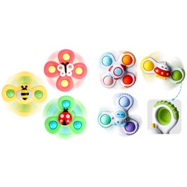 ALASOU 6 PCS Suction Cup Spinner Toys(3 Farm+3 Space) for Infant and Toddlers