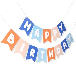 Bandera azul marino, café, naranja, feliz cumpleaños, decoración de fiesta de cumpleaños para niños, guirnalda de feliz cumpleaños inspirada en azul, decoración de primer cumpleaños para niños, fondo