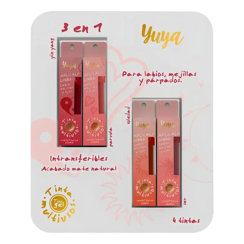 Labiales Yuya Tintas Multiusos Líquidas Mate Coral Set 4 Piezas