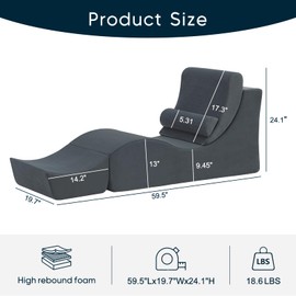Yoga Chaise Lounge Indoor, Ergonomic Reading Chair for Adults, Multifunctional Foam Recliner for Living Room,Adjustable Footrests & Lumbar Support Pillow，Yoga Chair