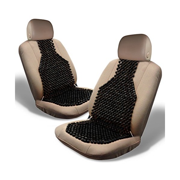 Zone Tech Wood Beaded Seat Cushion - Quality Black Premium Quality Car Massaging Double Strung Wood Beaded Seat Cushion for Stress Free All Day! (2-Pack)