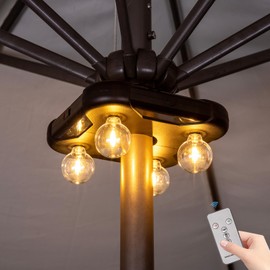 Battery Operated Patio LED Umbrella Light with G40 Bulbs, 3 Brightness Cordless Umbrella Pole Lights for Backyard, Camping Tents, BBQ or Indoor Use