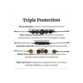 Mpxikeaor Triple Protection Bracelets Negative Energy Blocker, Black Tourmaline and Obsidian & Gemstone Bracelets for Women Men, Protection Bracelet, energy protection, Wish Bracelet Reiki Gift