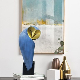 YHHRESINHOME Mid-Century Modern 15 Inch Resin Owl Sculpture - Handmade Vintage Home Decor Statue for Bookshelves, Office Desk, Mantel & Collector Display