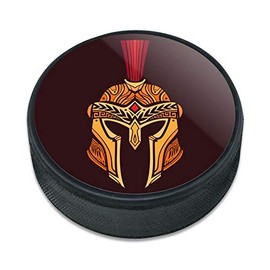 GRAPHICS & MORE Trojan Greek Spartan Warrior Helmet Gold and Red Ice Hockey Puck