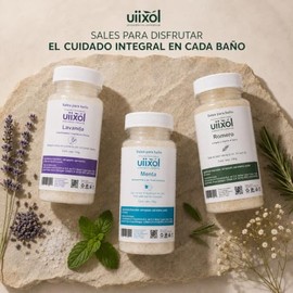 Uiixol Aceites Esenciales  Paquete de 3 Sales de Baño para Tina con Sal Marina y Sales de Epsom, Efecto Relajante y Aromaterapia, Aroma a Romero,...  
