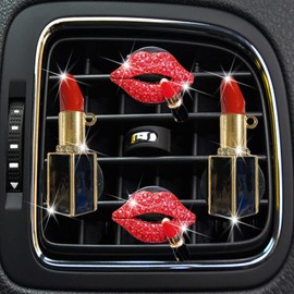 NTRR 4 Pcs Lip Air Vent Clips, Bling Car Fresheners Vents Clips for Women Diamond Diffuser Red Accessories Charm Rhinestone Interior Decor Decoration