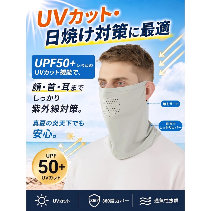 [Soteki] フェイスカバー 夏用冷感タイプ 耳掛け式 UV カット 日焼け防止 吸汗速乾 通気性 ストレッチ素材