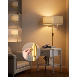 Lightdot 54IN Floor Lamps with End Table Attached, Dimmable (Brightness Adjustable) Floor Lamp with Fabric Lampshade, 3000K E26Bulb Included, 350° Rotatable Modern Standing Lamps for Bedroom-White