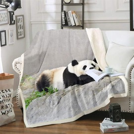 Panda Sherpa Blanket Cute Animal Pattern Fleece Throw Blanket for Sofa Bed Panda Bear Printed Plush Blanket Ultra Soft Decor Cartoon Giant Panda Design Fuzzy Blanket Double 60x79 Inch