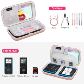 Canboc Case for Texas Instruments TI-Nspire CX II CAS/TI-Nspire CX II/TI-Nspire CX CAS Color Graphing Calculator, Mesh Bag fit Cables, Manual, Other Accessories, Rose Gold
