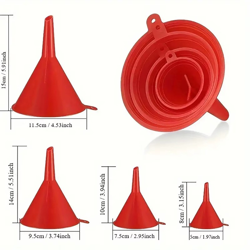 8 or 11-Piece Automotive Funnel Set – Plastic Wide-Mouth Funnels