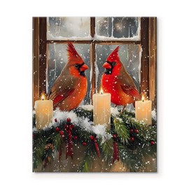 TYPTEK Christmas Wall Art Cozy Christmas Scene Winter Cardinal with Snow, Candles, and Greenery Pictures Print Winter Landscap Christmas Wall Spirit Artwork for Living Room or Bedroom 16x20inch