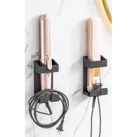 Generic 2 Piece entimetersWall Mounted Hair Curler Holder, Hair Straighter Styling Tool Storage Organizer, Bathroom Hair Accessories Storage Shelf (Black, One Size), RUANAO-1-465