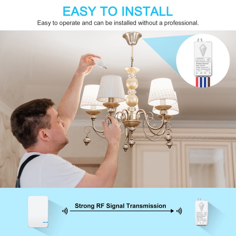 NineLeaf 4Pack Wireless Light Switch and Receiver Kit, Wireless Light