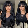 topshe Long Black Wavy Wig With Bangs for Women 26
