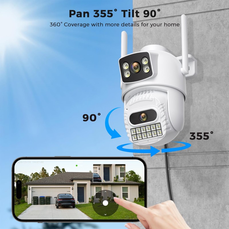 4K 8MP Dual Lens Security Camera Outdoor, 2.4Ghz/5Ghz WiFi 360°PTZ