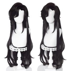 Probeauty Long Black Cosplay Wig for San lang Costume, Hua Cheng Braid Wavy Wig with Bangs + Wig Cap