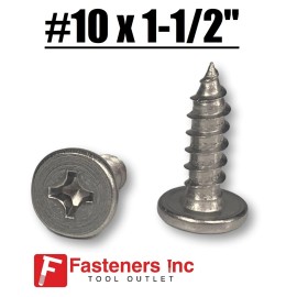 Fasteners Inc. #10 x 1-1/2" Stainless Steel Self Tapping Sheet Metal Screws Phil Pancake Head - 25