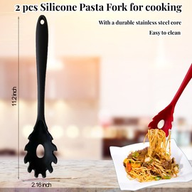 Silicone Pasta Fork, 2Pcs Spaghetti Spoon Pasta Fork High Heat Resistant 480°F Hygienic Spaghetti Server Food Grade Pasta Spoon BPA Free Noodle Spoon