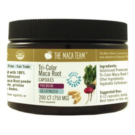 The Maca Team Gelatinized Premium Maca Root Capsules -  Certified Organic, Fair Trade, Non-GMO