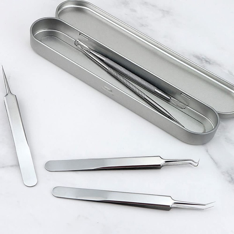 7 Piece Square Plug Tweezers, Tenless Precision Tweezers, Pore Care