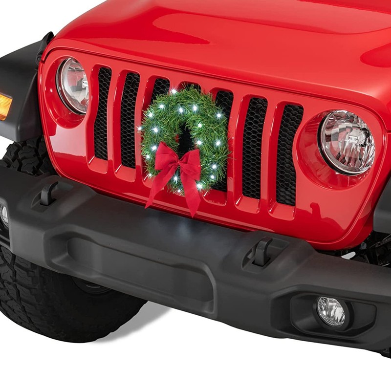 Car Christmas Wreath Decoration with Lights Suitable for Truck SUVs