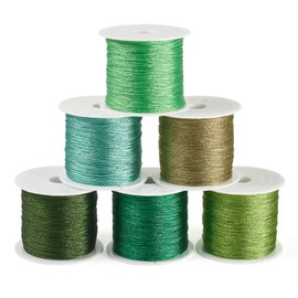 PandaHall Embroidery Thread 6 Rolls 0.4mm Metallic Embroidery Thread 6 Ply Green Beading String Sewing Thread for Staining Quilting Friendship Bracelet Jewelry Making