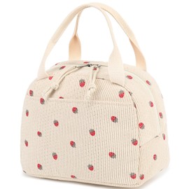 Bluboon Lunch Bag for Women Men Cute Corduroy Lunch Tote Bags Reusable Insulated Lunch Box Large Capacity Reusable Insulated Cooler for Work Picnic or Travel (Corduroy strawberry)
