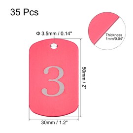 MECCANIXITY Aluminio Metal Llave Etiqueta, 1-35 Número Etiqueta, ID Etiqueta con Anillo 2x1.2 Pulgadas Rojo Rectángulo En Blanco para Decoración, Paquete de 35