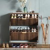 QIVOMIX Shoe Cabinet Storage,Modern Freestanding Organizer with 2 Flip Drawers,Narrow