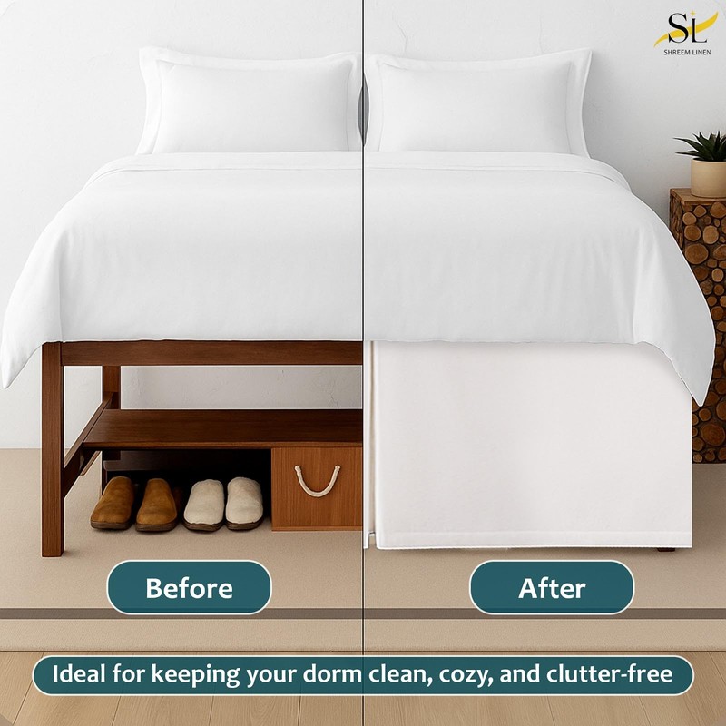 Shreem Linen Extra Long Pleated Dorm Bed Skirt, Twin XL