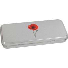 Azeeda 'Simple Poppy Flower' Metal Hinged Stationery Tin/Storage Box (TT00292195)