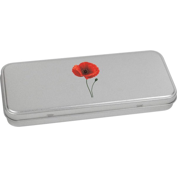 Azeeda 'Simple Poppy Flower' Metal Hinged Stationery Tin/Storage Box (TT00292195)