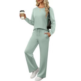 ANRABESS Women's 2 Piece Lounge Sets Casual Travel Outfits Wide Leg Tracksuit Sweatsuits Matching Set 2025 Fall Clothes Green X-Large