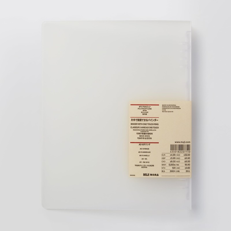 MUJI NAA59A9A Polypropylene Binder with One Hand, Translucent, A5 8-Hole