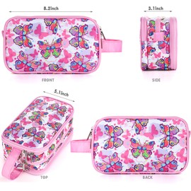 Vipdeal Kids Toiletry Bag for Girls, Travel Toiletry Bag for Little Young Girls Cosmetic Bag Makeup Bag Waterproof Hanging Wash Bag Toddler Toiletries, Butterfly Pink