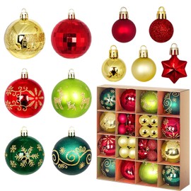 44 Pieces Christmas Tree Decorations, Red, ASSUGO Green Christmas Baubles, Plastic Christmas Tree Decorations, Mini Plastic, Shatterproof, Small Balls for Christmas Tree Decoration (Red & Gold &