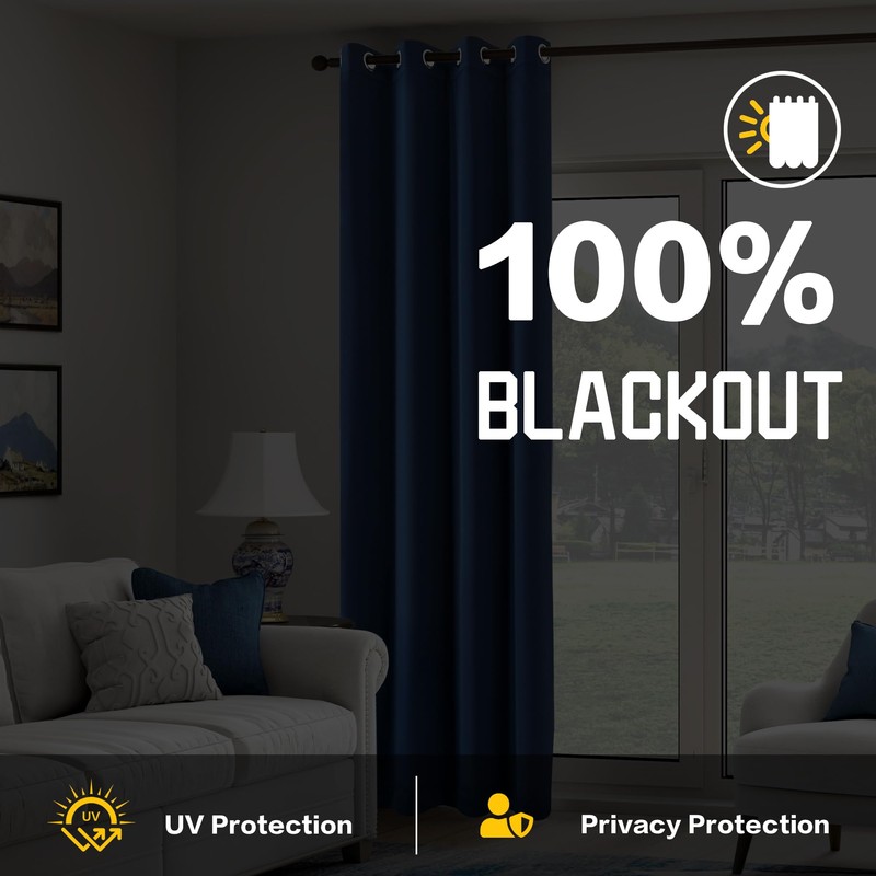 Navy Blue Soundproof Blackout Curtains, 50" x 96", 1 Panel