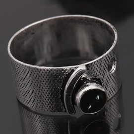 JEWELSTREZORO Cabochon-Schwarzer Onyx Edelstein-für Herren und Damen,Geschenkartikel, 925er-Sterling Silber Band Ring Schmuck TSR1005BY_9 (55 (17.5))
