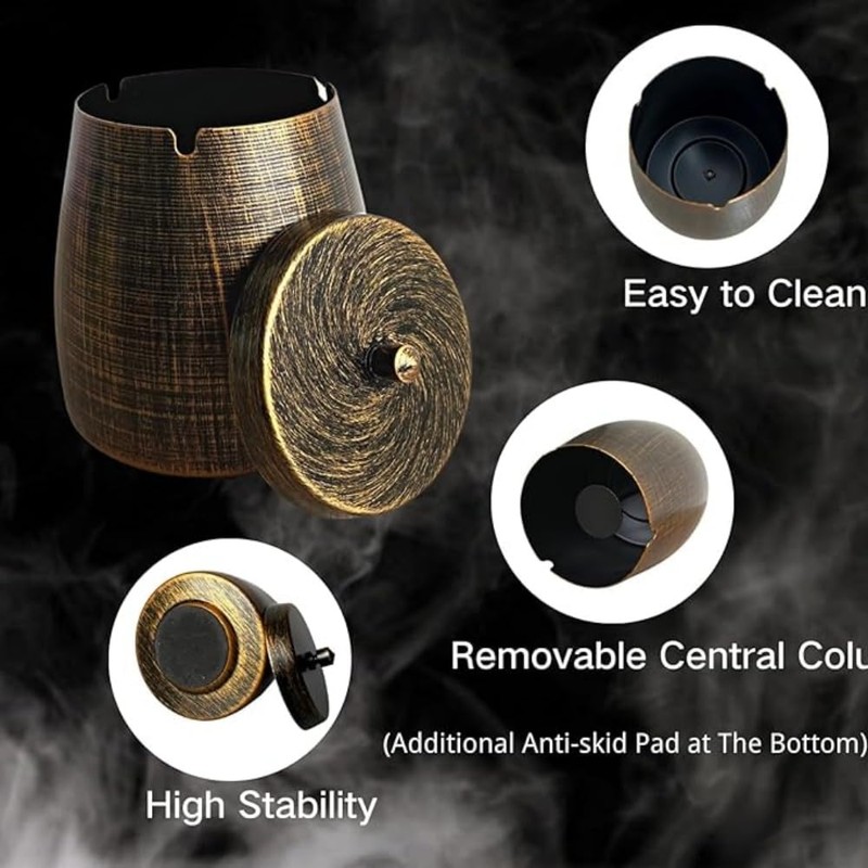Outdoor Cigar Ashtray with Lid, 4 Holder Design, Windproof, Retro